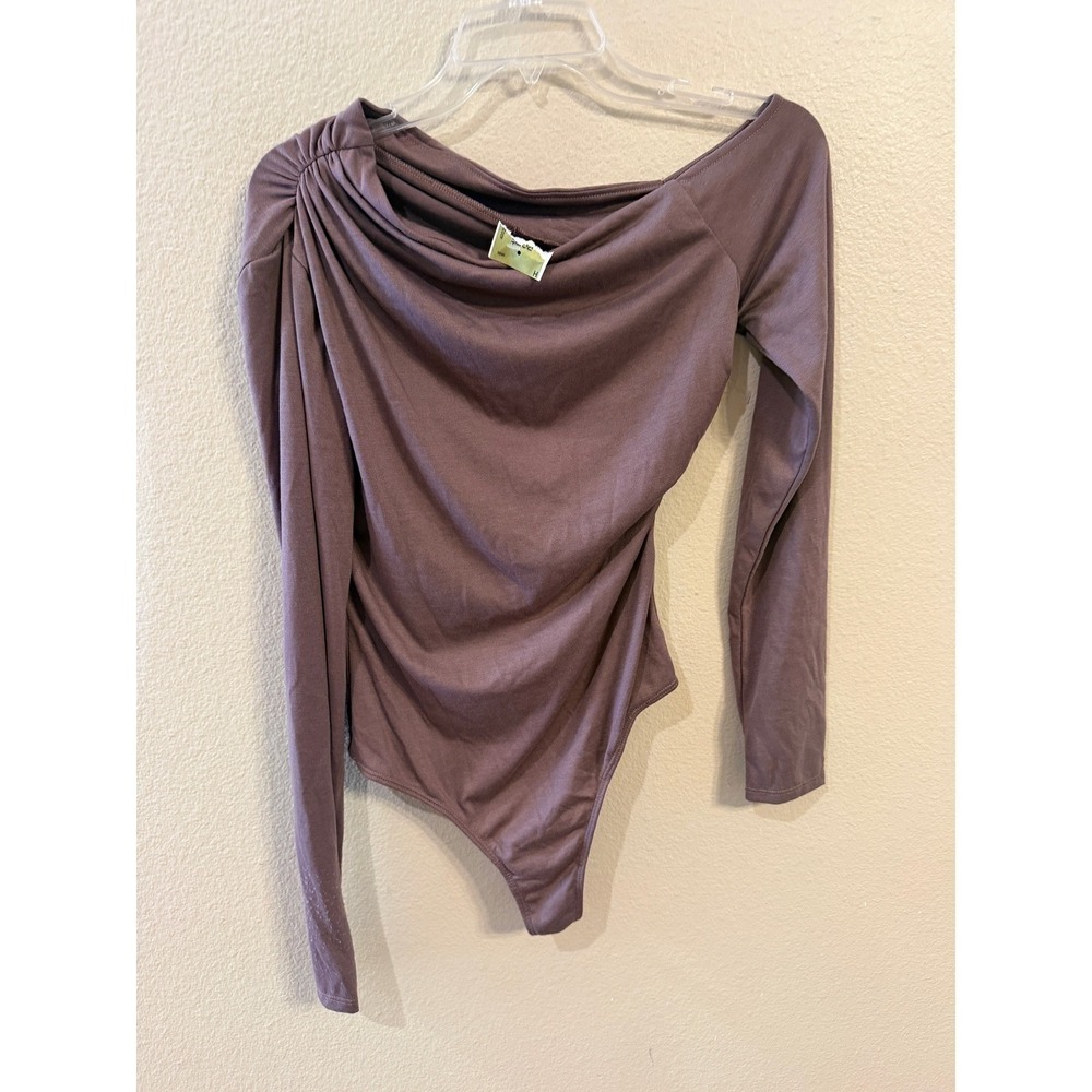 URBAN OUTFITTERS Out From Under Ruched One Shoulder Bodysuit Mauve Long Sleeve M